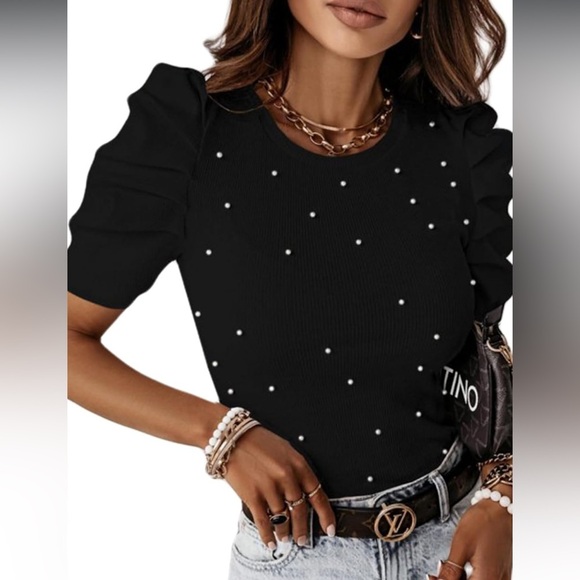 Tops - Puff‎ sleeves black blouse Sz. L